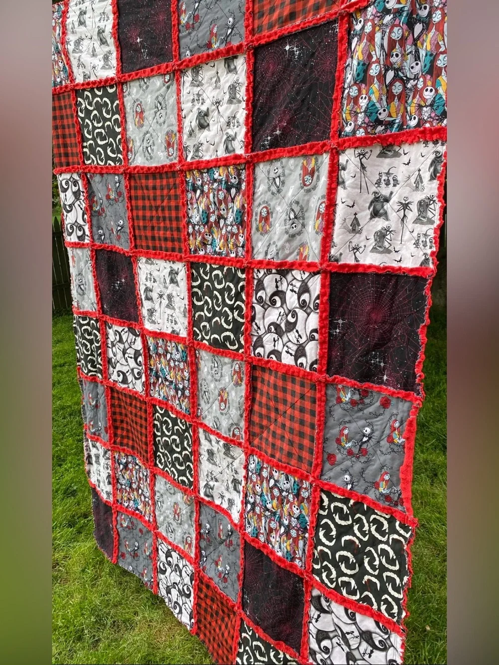 Handmade Nightmare Before Christmas Quilt, Large Minky Rag Quilt Throw